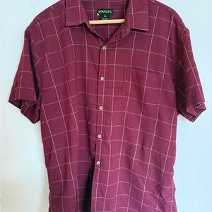 Stanley Short Sleeve Button-Up Shirt | Burgundy Grid | Size XL